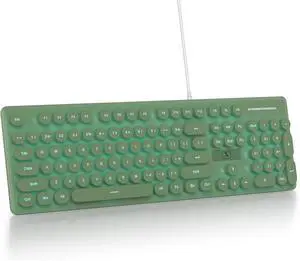surmen Cute Quiet Keyboard Green Wired Typewriter Keyboard, Light Up Backlit PC Keyboards with Retro Round Keys Full Size 104 Keys for Office Computer (Dark Green)