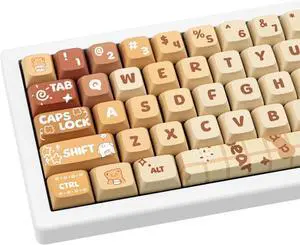 Cute PBT Keycaps 133 Keys Caramel Bear Theme Keycap Dye Sublimation XDA Profile Key caps Custom Keycaps Set for Cherry Gateron MX Swithes Mechanical Gaming Keyboards