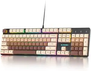 Full Size Mechanical Keyboard, Creamy Keyboard with Number Pad, 104 Keys Wired Gaming Keyboard with Red Switch, RGB Backlit for PC Laptop