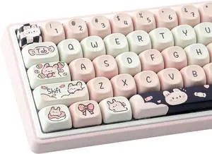Sunzit PBT MOA Keycaps - Cute Bunny Design, 132 Keys, Customisable for 61/64/68/84/87/100/104/108 Cherry MX Mechanical Keyboards