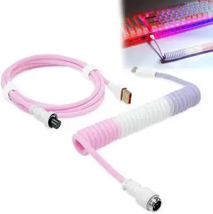 UCINNOVATE Coiled Keyboard Cable, Pro Custom Coiled USB C Cable for Gaming Keyboard, Double-Sleeved Mechanical Keyboard Cable with Detachable Metal Aviator, 1.8M USB-C to USB-A (Pink & White &Purple)