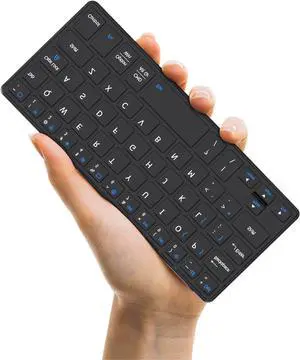 Ultra Light Portable Wireless Keyboard, Multi-Device Slim Mini Bluetooth Keyboard with Angle Stand & Leather Case, Rechargeable Foldable Travel Keypad for iPad/PC/Android/Windows/iOS-Black