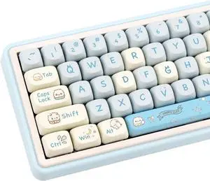 MOA Keycaps, PBT Keycaps, 148 Keys Blue White Cute Custom Gaming Keycap Set Dye Sublimation for ANSI Layouts Cherry Gateron MX Switches Mechanical KeyboardBlue Cat