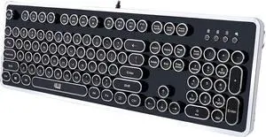 Adesso Retro Desktop Mechanical Typewriter-Style Keyboard Metal Base and Chrome Keycaps Anti Ghosting AKB-636UB Silver