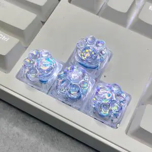 Cat Claw Keycap Cute Drip Glue Backlight Keycaps DIY ESC Arrow Key Keycap Replacement for Cherry MX Gaming Mechanical Keyboard (4Keys Blue)