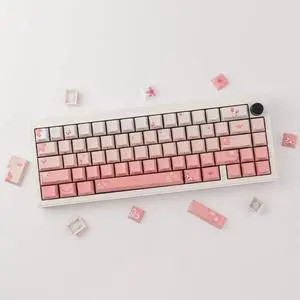 Tsungup PBT Keycaps Cherry Blossom Keycap Set - Custom Side Printed Pink Keycaps,135 Keys Gradient DoubleShot Sakura Key caps Cherry Profile Keyboard Key caps for Mechanical Keyboards