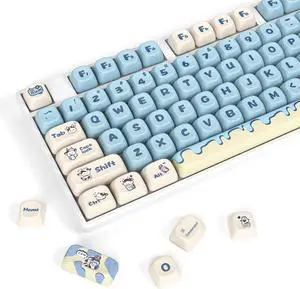 surmen Cute Round MOA Profile Keycaps, 141-Keys Thicked PBT 75% Keycaps Dye-Sublimation for Cherry MX Switches Mechanical Keyboard (Milk Cow)