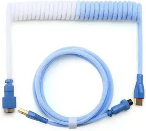YIMAGUJRX Keyboard Coiled Cable,Custom Coiled Type-C to USB A Cable,Double-Sleeved Wire with 2 Generation Metal Aviator Connector for Mechanical Gaming Keyboard (Blue-White Mix)