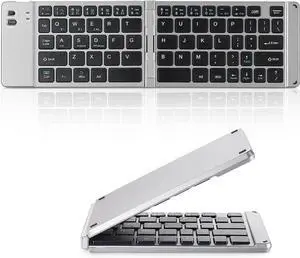 Guiheng Foldable Keyboard - Portable Rechargeable Full Size Ultra Slim Mini Folding Wireless Travel Keyboard for iOS Android Windows Smartphone Tablet and Laptop(Grey)