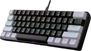 60% Wired Mechanical Gaming Keyboard, Mixed Backlit 61 Keys Compact Waterproof Mini Keyboard with Blue Switches for PC/Mac, Gamer, Typist, Travel (Mechanical Black White)