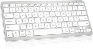Bluetooth Keyboard, Ultra-Slim Wireless Keyboard for iPad, Rechargeable Ergonomic Computer Keyboard for iOS, Android, Windows PC Tablets Phone, White Silver