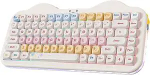 YUNZII C75 Wireless Mechanical Keyboard,75% Layout, Hot-Swappable NKRO,BT5.0/2.4G/USB-C Mode,Dye-Sub PBT MOA Keycaps,RGB Gasket Mount,Cute Cake Design for Mac/Win/Gaming (Beige, Milk V2 Switch)