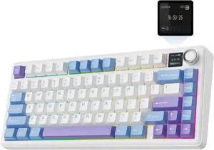 EPOMAKER X Aula F75 MAX Wireless Mechanical Keyboard with TFT Screen and Knob, Gasket Gaming Keyboard in 75% Layout, Hot Swappable, RGB Backlight, for PC/Mac/Linux (Blue&White&Purple)