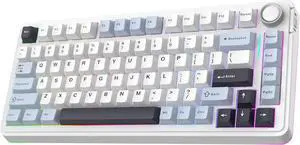 EPOMAKER EA75 75% RGB Gaming Mechanical Keyboard, 2.4GHz/Type-C/BT Creamy Wireless Keyboard with Knob, Shine Through PBT Keycaps, Hot Swappable for Gamers (Light Blue, Graywood V3 Switch)