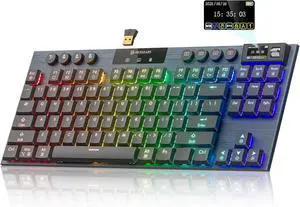 Hexgears Immersion A3 TKL Low-Profile Wireless Mechanical Keyboard, BT5.0/2.4GHz/USB-C Hot-Swappable Tactile Switches, RGB Backlit, Display Screen & 5800mAh Battery Gaming Keyboard for Pc/Mac/Tablet