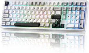 YUNZII AL98 QMK/VIA Wireless Mechanical Gaming Keyboard,Full Aluminum,BT/2.4G/USB-C, Pre-Lubed Hot Swappable Gasket Mount 1800 Layout,RGB Backlit for Win/Mac (White, Cocoa Cream V2 Switch)