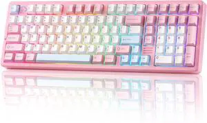 YUNZII AL98 QMK/VIA Wireless Mechanical Gaming Keyboard,Full Aluminum,BT/2.4G/USB-C, Pre-Lubed Hot Swappable Gasket Mount 1800 Layout,RGB Backlit for Win/Mac (Pink, Cocoa Cream V2 Switch)