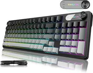 V102 Wired Keyboard, 98 Keys Creamy Gaming Keyboard with Number Pad, Display Screen & Media Knob RGB Silent Wired Cute Computer Keyboard for Laptop PC Gamer-Gradient Black