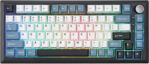 Y75 Wireless Mechanical Keyboard,75% Wireless Gasket RGB Gaming Keyboard,PBT Keycaps,2.4GHz/USB-C/BT5.0 Creamy Keyboard with Knob(Black&Blue,Milk Switch)