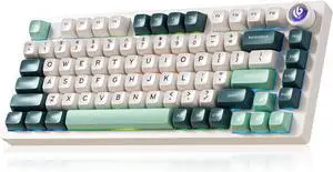 LEOBOG HI75C Pro Gaming Keyboard, RGB Backlit Bluetooth/USB-C/Wireless Mechanical Keyboard, Hot Swappable Creamy Keyboards for PC/MAC/Windows Gamer - Ice Vein Switch, Green