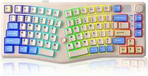 LEOBOG A75 Alice Keyboard, Tri-Mode Bluetooth/2.4G/USB-C Ergonomic Cute Creamy Keyboard with RGB Backlit Functional Knob Joystick, 75% Layout Hot-Swap Gasket Custom Keyboards for Win Mac PC Gamer-Blue