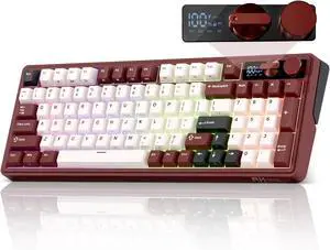 RK ROYAL KLUDGE M100 Wireless Mechanical Keyboard w/Screen & Dual Knobs, Tri-Mode Gasket Mount Gaming Keyboard with Number Pad, Hot Swappable Cream Switch, Red RK ROYAL KLUDGE M100 Wireless Mechanical Keyboard w/Screen & Dual Knobs, Tri-Mode Gasket Mount Gaming Keyboard with Number Pad, Hot Swappable Cream Switch, Red