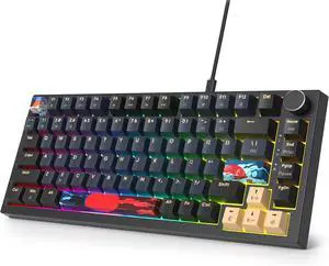 Owpkeenthy 75 Percent Gaming Keyboard Gasket Mounted with Knob, 82 Key Wired Mechanical Keyboard Hot Swappable Linear Red Switch RGB Backlit for PC Laptop (Blue Samurai)