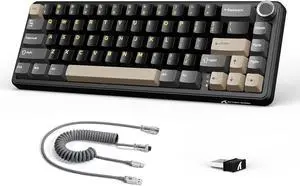 ATTACK SHARK X66 60% Wireless Mechanical Gaming Keyboard with Volume Knob, Gasket Hot Swappable Custom Keyboard, PBT Keycaps, Tri-Mode USB-C/BT5.0/2.4G RGB with Coiled Cable - Star Black