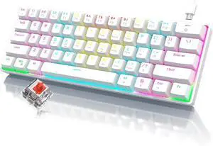 Portable 60 Percent Keyboard, Compact 61 Keys Mini Mechanical Keyboard for PC/Mac Gamer Switchable Colorful Backlit - Red Switch - White