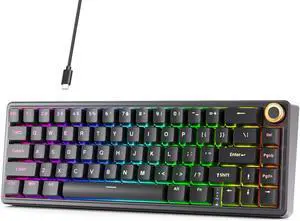 DIERYA DK68E 60% Mechanical Gaming Keyboard, Hot-Swappable Gasket-Mount Creamy Sound, Programmable, Volume Knob, RGB Backlit, Double-Shot Keycaps, 5-Layer Foam, Pre-Lubed Switches, USB-C Wired, Black