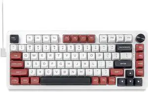 E-YOOSO 75% Wired Mechanical Gaming Keyboard, Creamy Sound, Hot Swappable Pre-lubed Linear Switches, Gasket Structure, Knob Control, RGB Backlit, Compact Custom for PC, White/Red