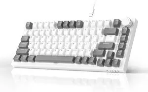 NACODEX AK820 Gasket Mechanical Keyboard, 75% Wired Hot Swappable Keyboard with Volume Contro Knob, PBT Keycaps, Five-Layer Padding, 82 Keys Gaming Keyboard, Gray White