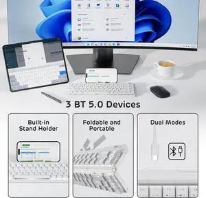 RK ROYAL KLUDGE F68 60% Foldable Low Profile Mechanical Keyboard, Wireless Mechanical Keyboard with Aluminum Body, Built-in Stand Holder, White Backlit, 68 Keys, Tactile Brown Switch