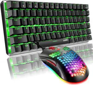 Gaming Keyboard and Mouse and Mouse Pad,Wired Green Backlit Mechanical Keyboard,Superlight RGB Gaming Mouse,12000DPI Optical Sensor,6 Programmable Buttons Mice for PC Gamers