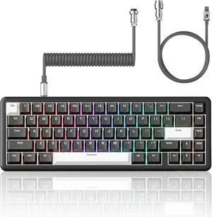 ATTACK SHARK X65 HE Hall Effect Keyboard, 8Khz Polling 0.01mm Adjustable Trigger 0.125ms Latency, Hot-Swappable RGB Backlit PBT Keycaps N-key Rollover Wired Magnetic Gaming Keyboard&Coiled Cable-Black