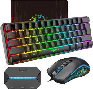 SELORSS Gaming RGB Wired Keyboard and Mouse Combo - USB Gaming Keyboard Compact 61 Keys RGB LED Backlit & Gaming Mouse 6400 DPI - Wired Switch Contoller for Nintendo,Windows PC Gamers,PS4-4 in 1