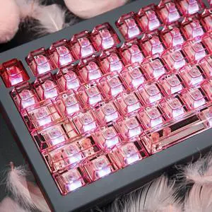 Pink Crystal Clear Keycaps Set, 156 Keys Cherry Profile Transparent Keycaps, Shine Through Keyboard caps for 60% 65% 75% 100% Backlit Mx Switches Mechanical Gaming Keyboard