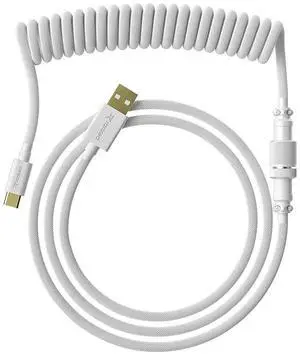 Ranked Coiled Keyboard Cable | Handcrafted Double-Sleeved Braided Cable | USB Type C to A | 5-Pin Aviator Connector for Custom Mechanical Gaming Keyboard | Support Fast Charge 20W (White)