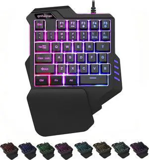 RGB One Handed Keyboard, Wired Gaming Backlit 35 Keys, Mini Portable Keyboard for PS4 Xbox PC, 8 Lightning Modes