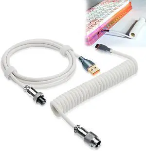 UCINNOVATE Pro Custom Coiled 1.8M USB C Cable for Gaming Keyboard, Double-Sleeved Mechanical Keyboard Cable with Detachable Metal Aviator, White
