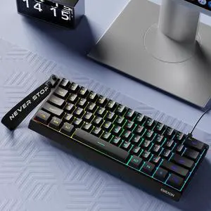 EWEADN F61 60% Gaming Keyboard Wired, RGB Backlit Membrane Gaming Keyboard with PBT Keycaps, Compact Design, Lanyard Wired Keyboard for Mac/Win-Black