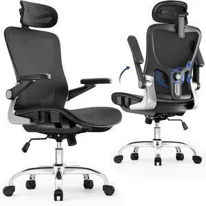 Ergonomic Office ChairMesh Seat Cushion with 3D Armrests and 3D Headrest, Adjustable Lumbar Support with Rocking Function, SGS Class 4 Gas ClylinderBlack