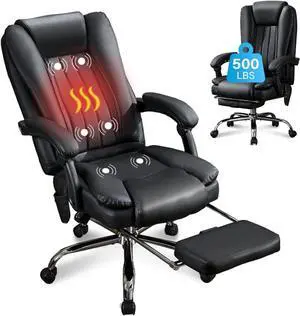 Massage Office Chair with Foot Rest,6 Points Vibration and Heat Ergonomic Executive Desk Chair for Heavy People,500lbs Big and Tall Office Chairs with Reclining High Back for Home Office