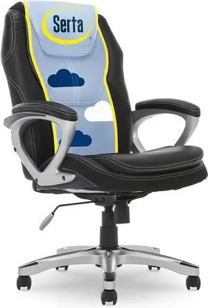 Serta Amplify Executive Office Padded Arms, Adjustable Ergonomic Gaming Desk Chair with Lumbar Support, Faux Leather and Mesh, Black