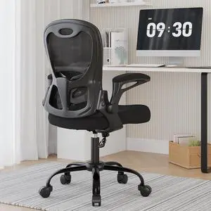 Office Chair, Ergonomic Desk Chair Breathable Mesh Chair with Adjustable High Back Lumbar Support Flip-up Armrests, Long Hours Comfortable Computer Chair for Home Office, Black