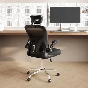 DEVAISE Office Chair High Back Mesh Ergonomic Desk Chair with Flip-up Armrests, Adjustable Headrest and Lumbar Support, Black