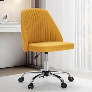 Sweetcrispy Armless Office Chair, Modern Fabric Home Office Desk Chairs with Wheels Adjustable Swivel Task Computer Vanity Seat for Small SpacesGinger Yellow