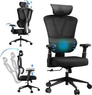 Ergonomic Mesh Office Chair Big and Tall Desk Chair Ergonomic Office Chair with Lumbar Support, Comfortable Computer & Gaming Chair, Black