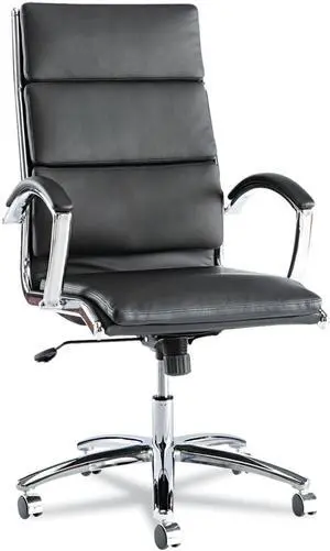 Alera Neratoli Series High-Back Swivel/Tilt Chair, Black Leather, Chrome Frame
