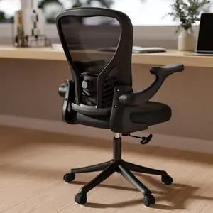 GYI Ergonomic Office Chair, Mesh Desk Chair with Adjustable Lumbar Support and 3D Flip-up Arms, Computer Chair with Wheels, Black